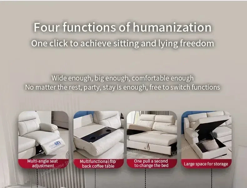 L-shaped Living Room Sofa Leather Electric Recliner Sofa Multi-functional Sofa Bed Folding Small Furniture with Storage Space
