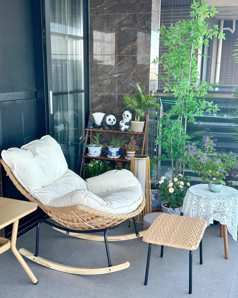 Modern Rocking Lounge Chair for Balcony Woven Rattan Lobster Chair Indoor Swing Seat Comfortable Single Sofa for Living Room