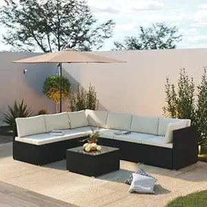 7 Piece Patio Furniture Set, Outdoor Patio Conversation Set, All-Weather Rattan Wicker Sectional Sofa Couch w Water Resistant Th