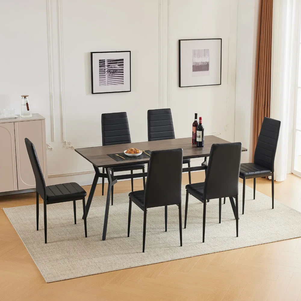 7 PCS Kitchen Dining Set Modern Breakfast Furniture Wood Top Table & 6 Chairs