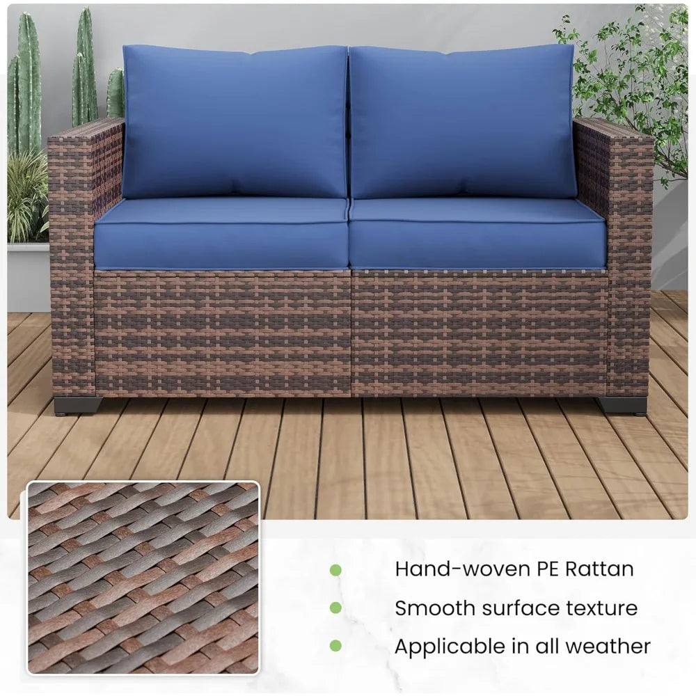 Amopatio Outdoor loveseat Furniture 2-Seat Wicker Patio Love seat, Small Patio loveseat with Water-Resistant Cover & Non-Slip Cu