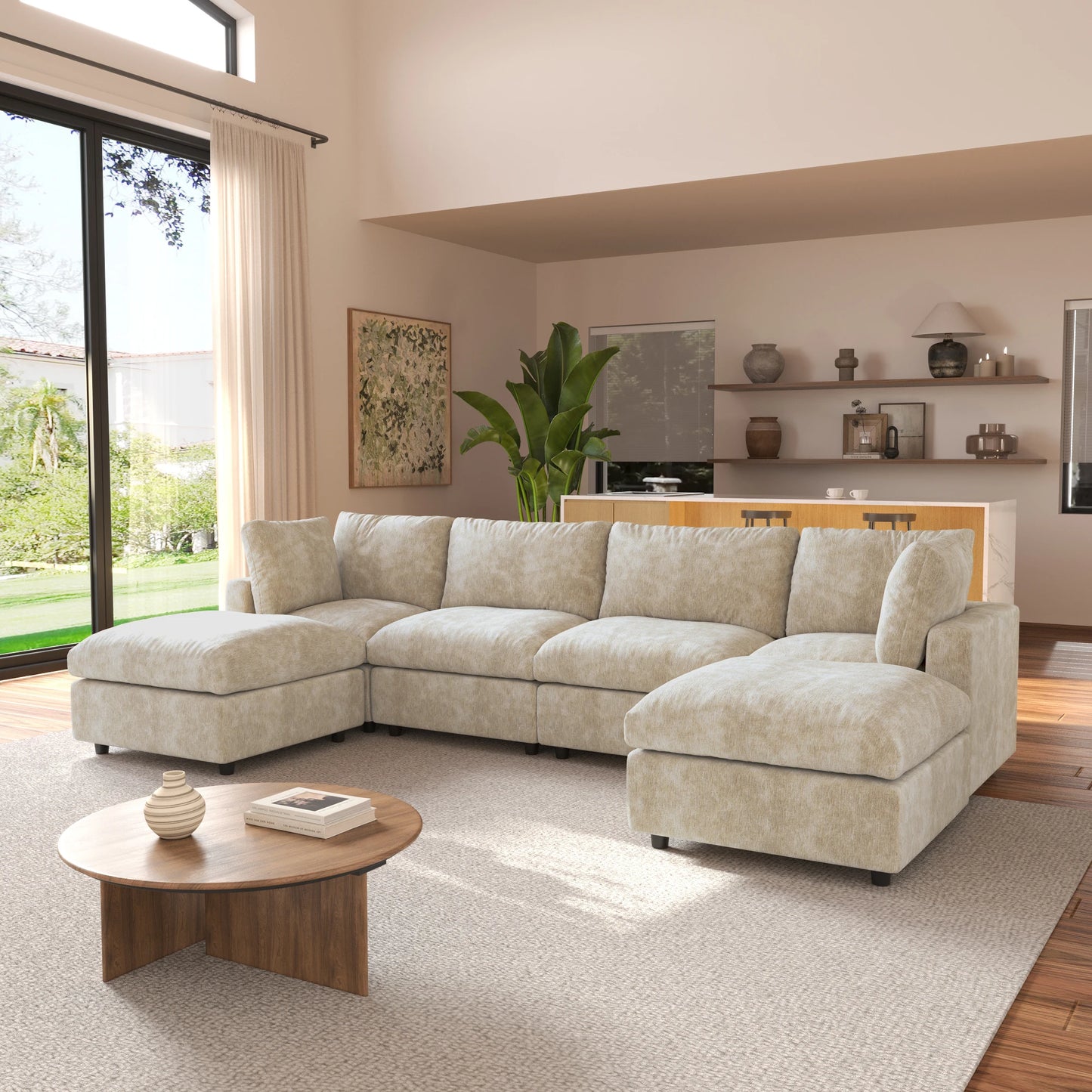 Sdorens Sectional Sofas for Living Room Modern Cloud Couch Chenille U-shaped Modular Sectional Sofa with Reversible Ottomans