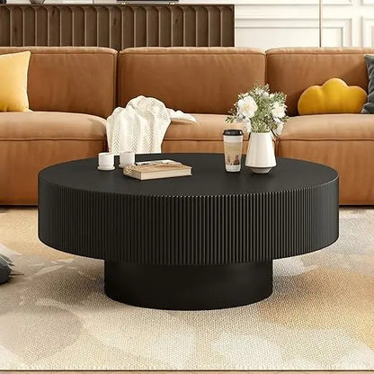 modern 31 inch round coffee table with sturdy base, wood center tables for living room reception room, easy assemble, white