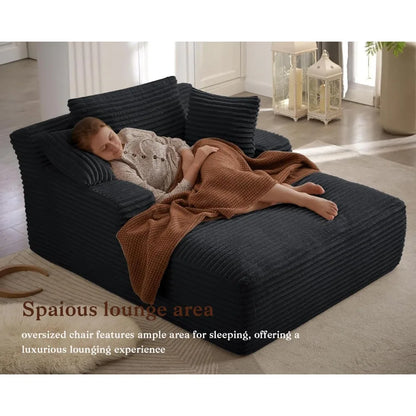 oversized chaise lounge chair indoor, comfy lounge sofa upholstered boneless couch bed with throw pillows and armrests, corduro