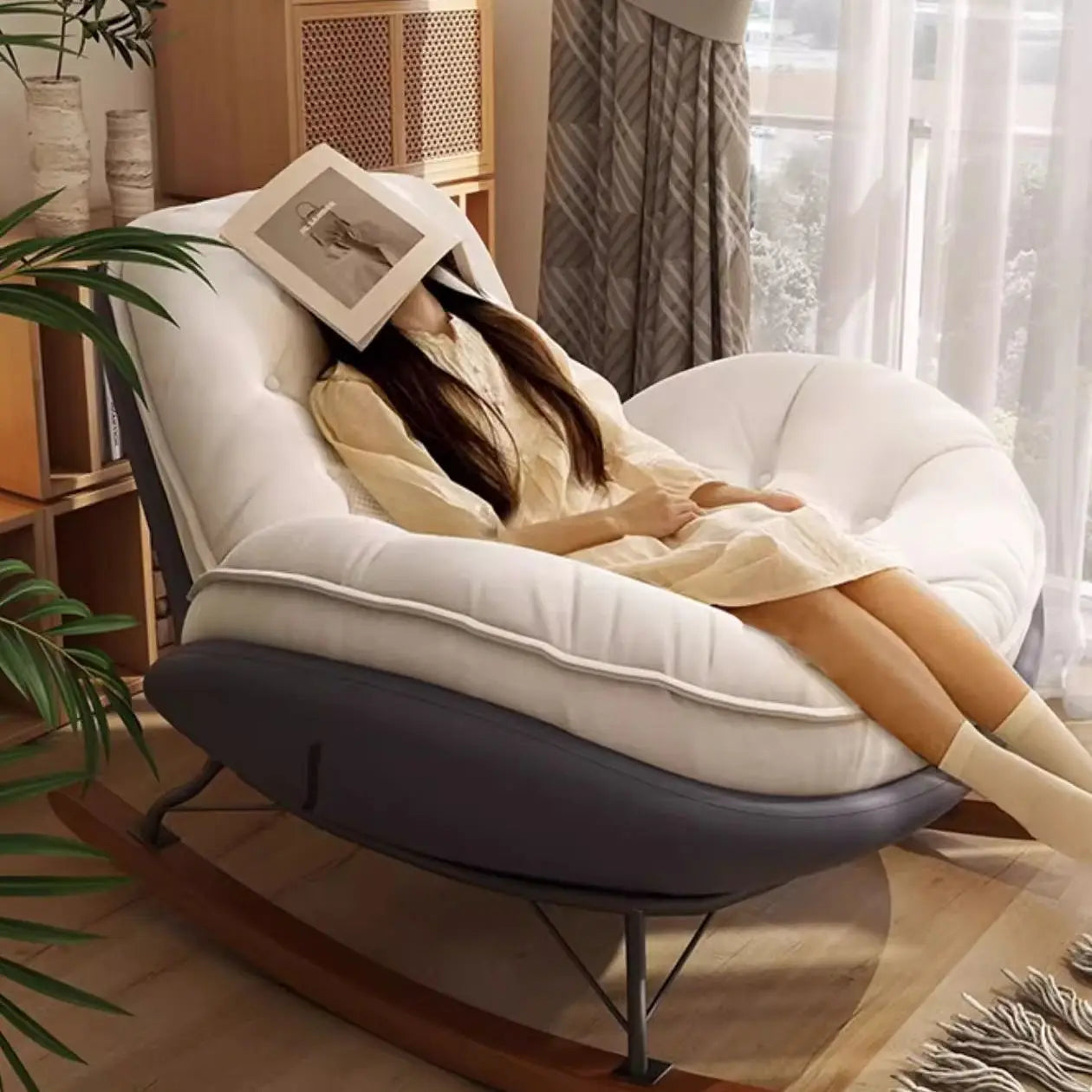 Elegant Nordic Rocking Chair for Living Room Single Penguin Chair Cozy Lazy Sofa Stylish Lounge Chair for Balcony and Patio