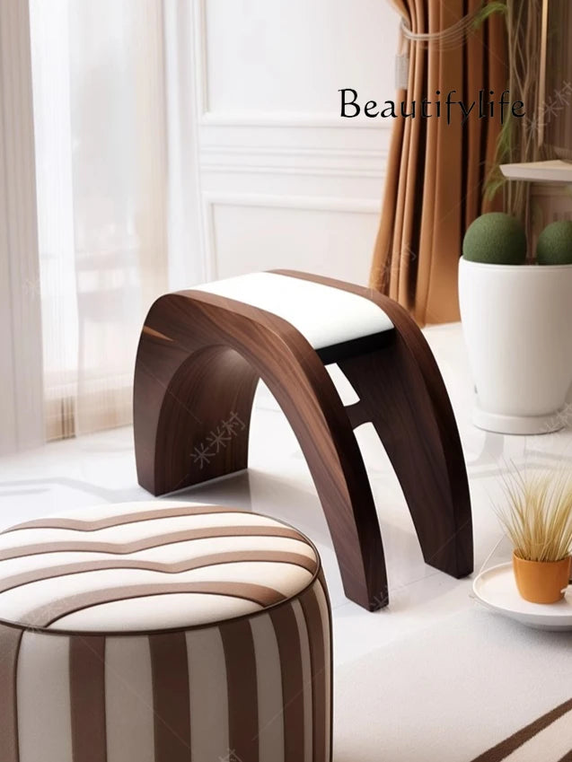 Nordic creative small stool high-end home stool strong and durable solid wood fashion shoe change solid wood seat stool