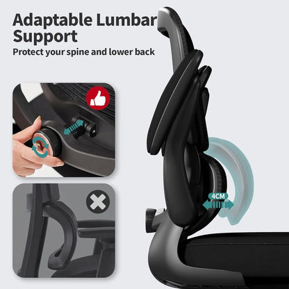 Ergonomic Office Chair with Adjustable Lumbar Support, Mesh Computer Chair for Home Office