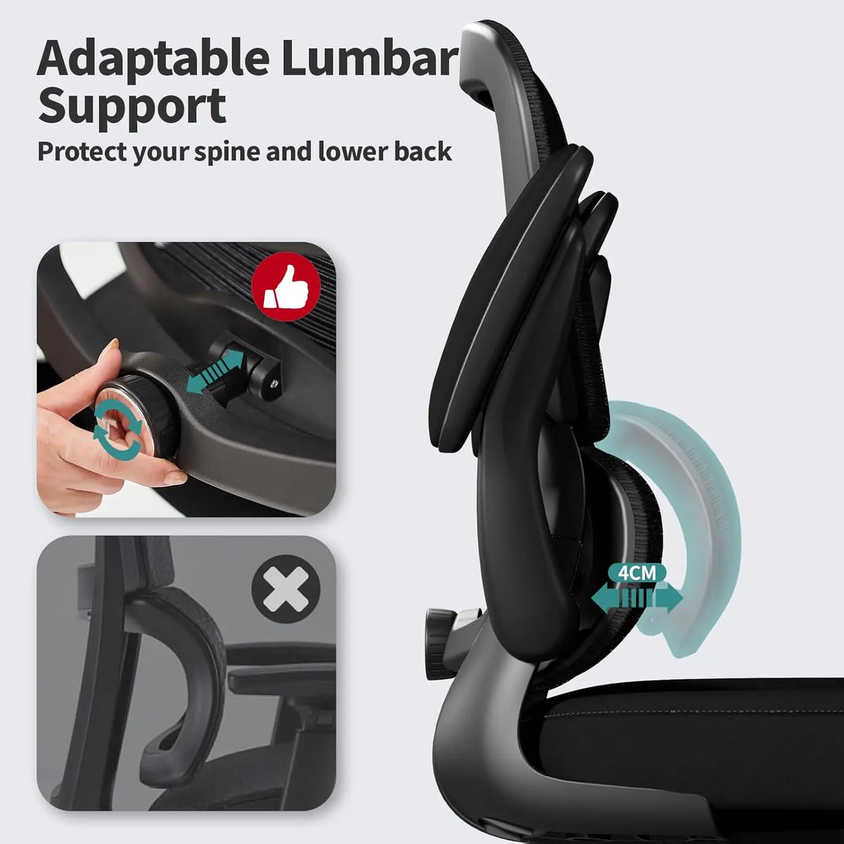 Ergonomic Office Chair with Adjustable Lumbar Support, Mesh Computer Chair for Home Office