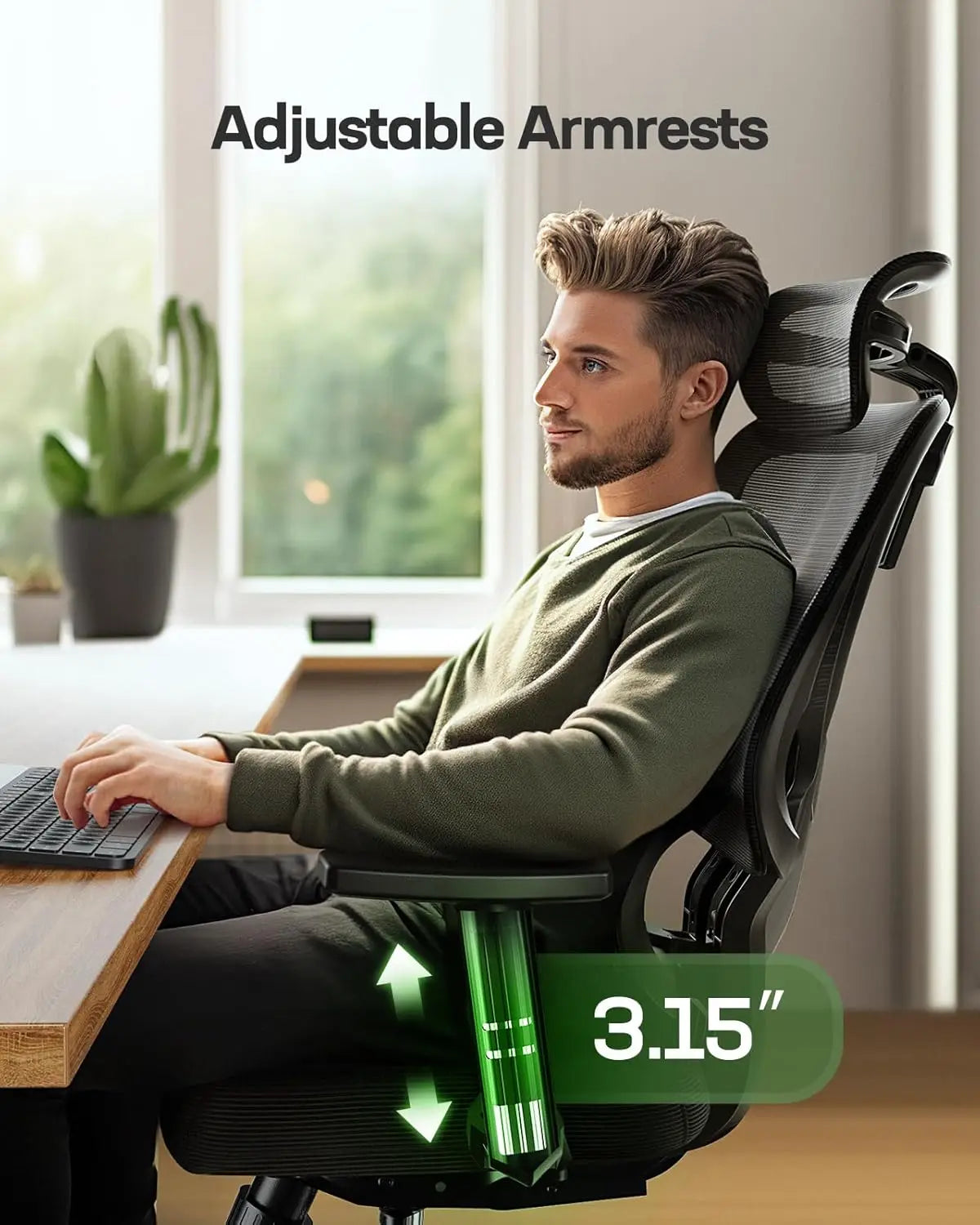 Ergonomic Office Gaming Chair with Adjustable Lumbar Support, Breathable Mesh Seat & Rocking Function - Black
