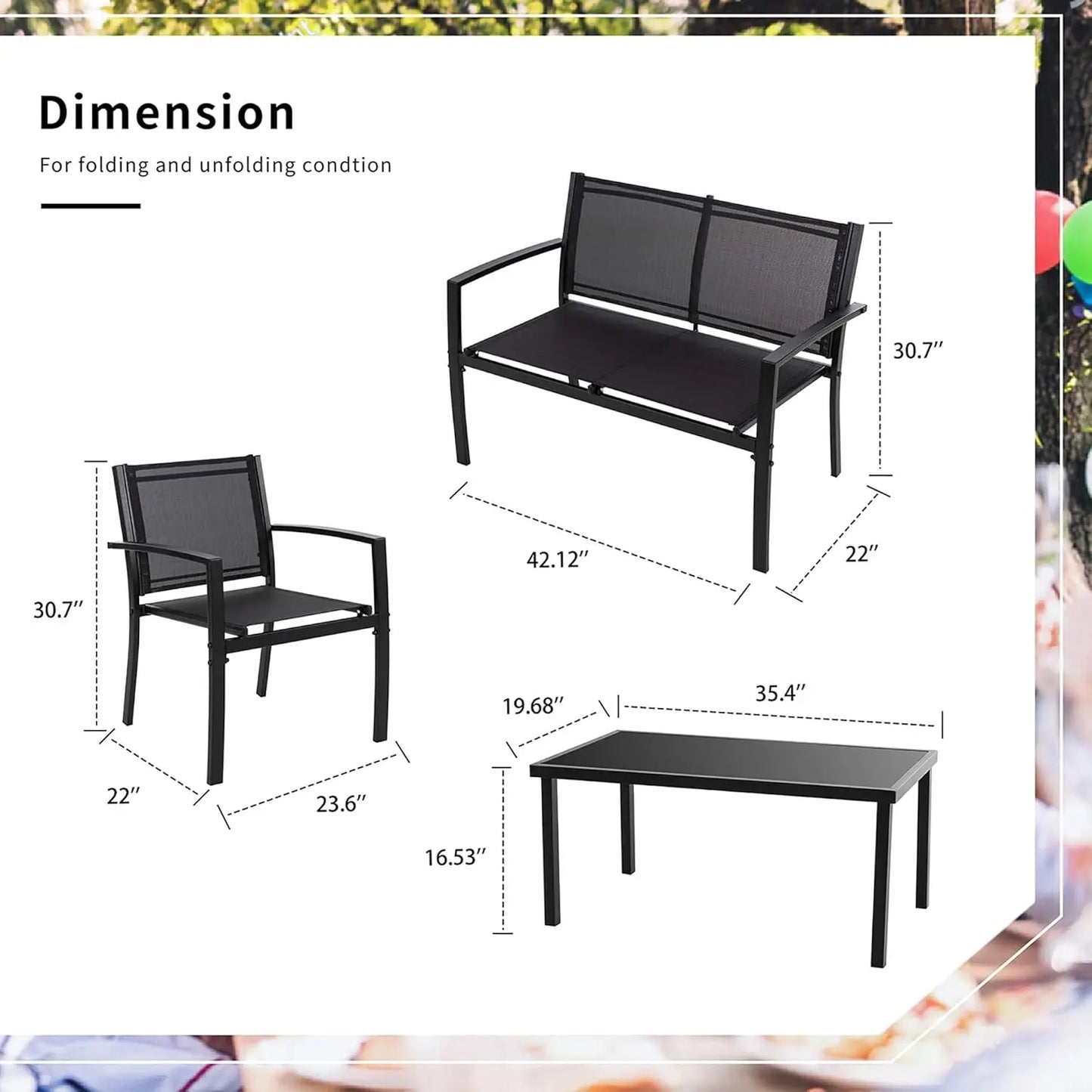Curated Design 4 Pieces Patio Furniture Set All Weather Textile Fabric Outdoor Conversation Set, with Glass Coffee Table, Lov