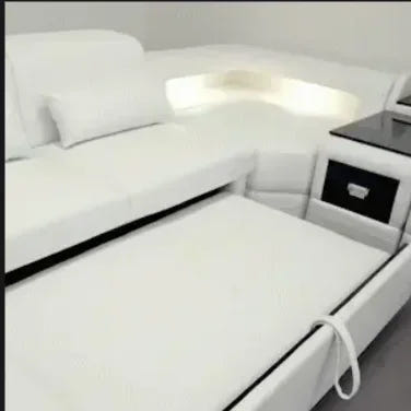 Modern LED Lighted Sofa Set with Recliner, Adjustable Headrest & Console | Luxury Leather Sectional Couch | Futuristic Furniture