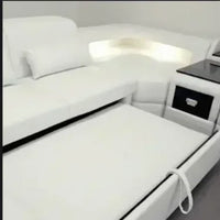 Modern LED Lighted Sofa Set with Recliner, Adjustable Headrest & Console | Luxury Leather Sectional Couch | Futuristic Furniture