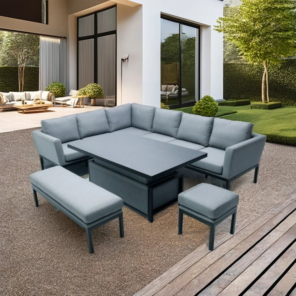 Patio Modern Table and Chair Set Outdoor L Shape With Ottoman Sofa Set