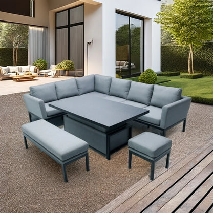Patio Modern Table and Chair Set Outdoor L Shape With Ottoman Sofa Set