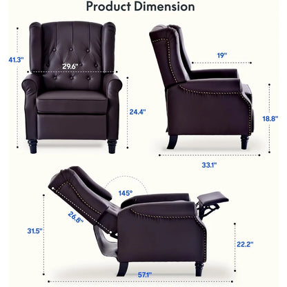 Pushback Recliner Chair for Adults, Mid Century Wingback Accent Chair with Rivet Decoration, Tufted Upholstered Single Sofa