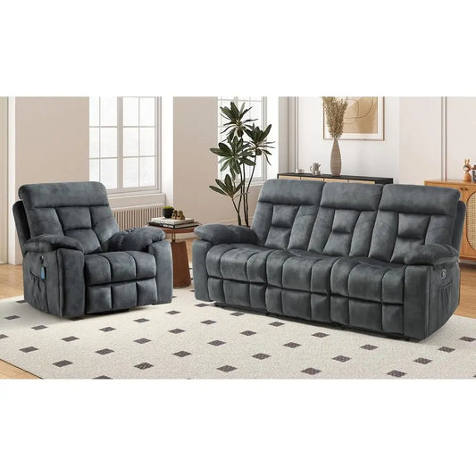 2 Piece Reclining Living Room Set, Sot abric Recliner Soa urniture Set, Included Power Lit Recliner Chair with Massage and Heat
