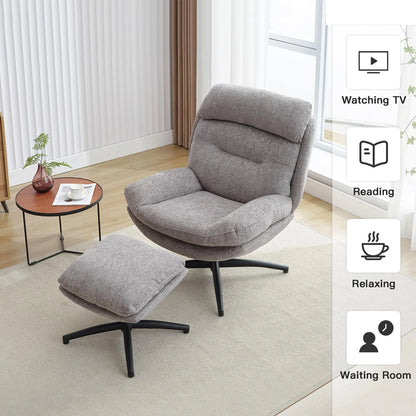 TODRANI 360° Swiveling Tilting Chenille Accent Chair with Ottoman Comfy Modern Armchair for Living Room Reading TV Lounge Chair