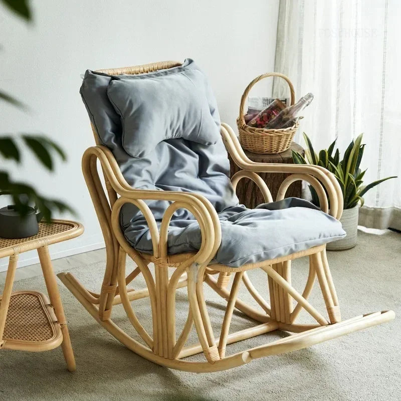 Outdoor Balcony Homestay Garden Single Rattan Chairs Living Room Leisure Rocking Chair Home Furniture Adult Lazy Recliner N M