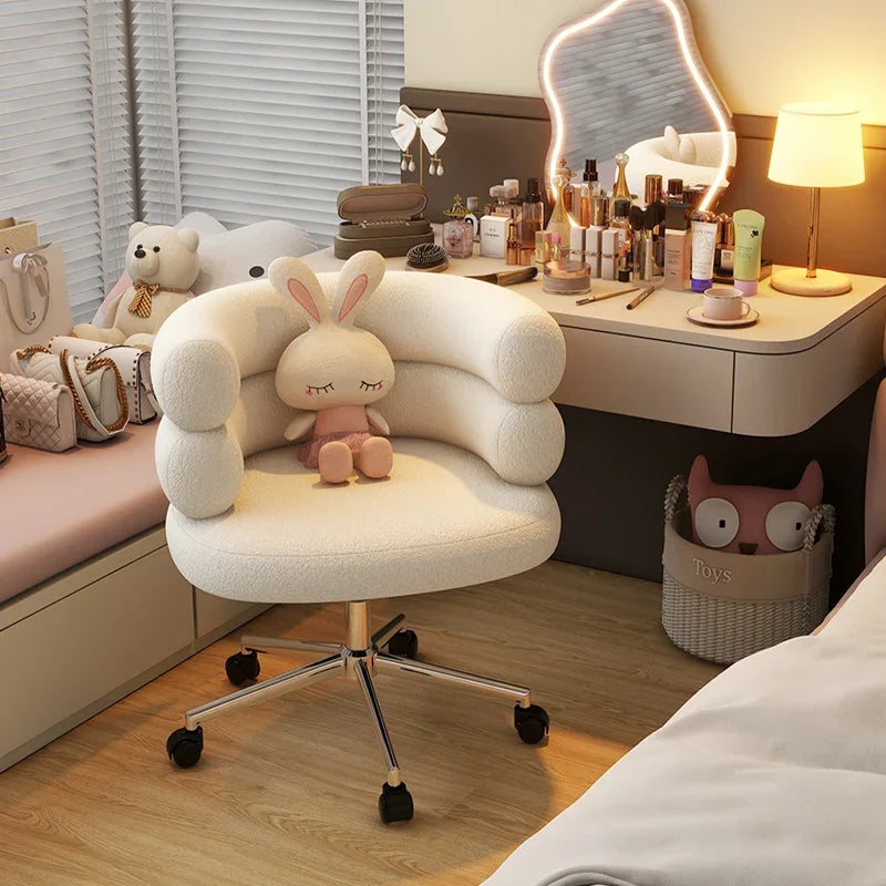 Living Room Swivel Chair Nordic Armchair INS Lift Computer Backrest Chair Lamb Wool Design Bedroom Makeup Chair Home Furniture