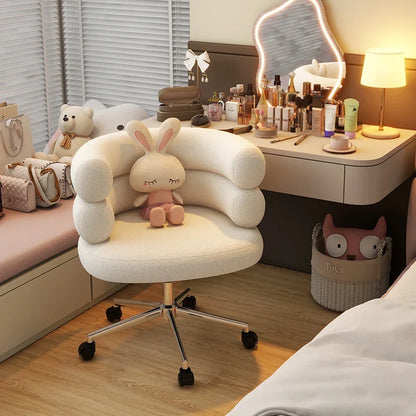 Living Room Swivel Chair Nordic Armchair INS Lift Computer Backrest Chair Lamb Wool Design Bedroom Makeup Chair Home Furniture