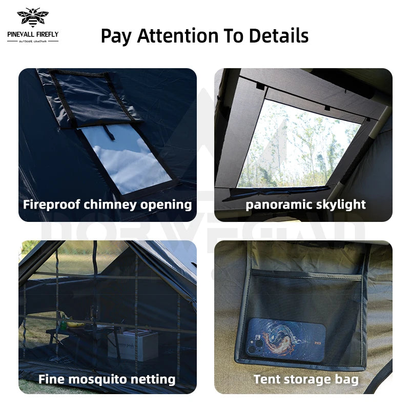 Outdoor inflatable camping tent with a panoramic skylight, suitable for activities such as camping, hiking, and fishing.