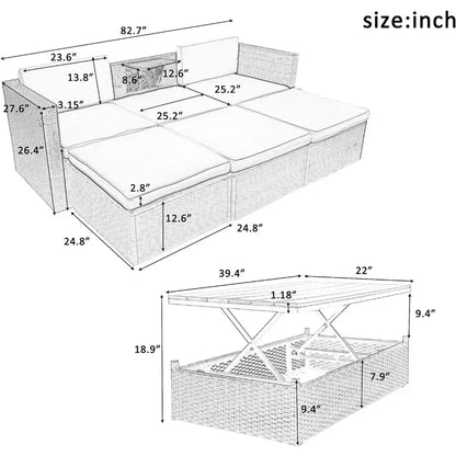 y 5-Piece Patio Furniture Sets with Adustable Backrest, Ottomans and Lift Top Coffee Table, All Weather Waterproof Wicker
