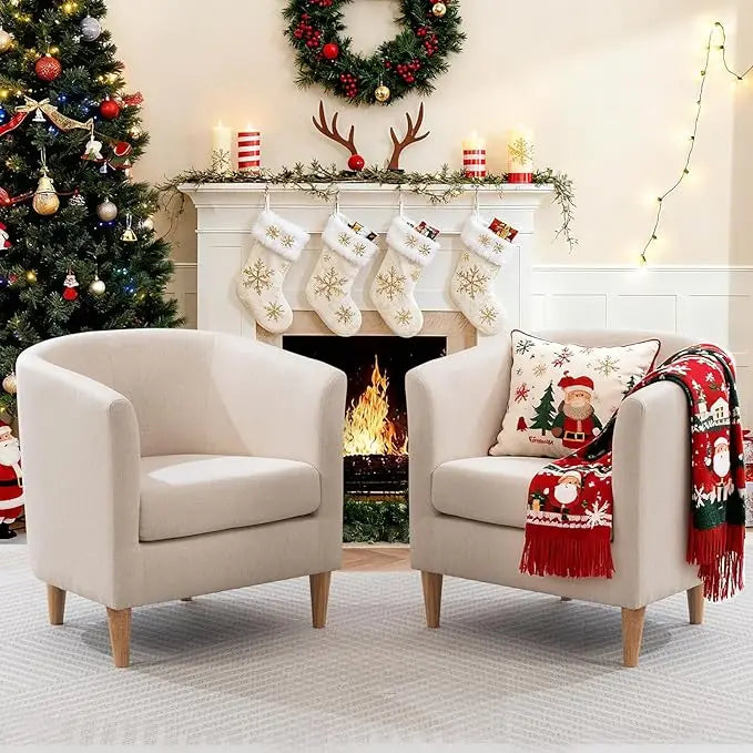 Accent Barrel Chairs Set of 2, Modern Comfy Living Room Chairs with Armrest Small Reading Chair with Cozy Soft Padded for Bedroo