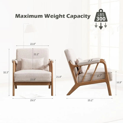 Mid Century Modern Accent Chair with Solid Wood Frame and Upholstered Design for Living Room or Bedroom Features Padded Arms Lu