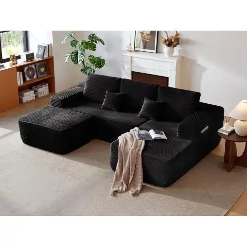 104" Cloud Sectional Sofa with U-Shape Chaise and Side Pockets,Deep Seating, No Assembly Required (Plush Fabric)