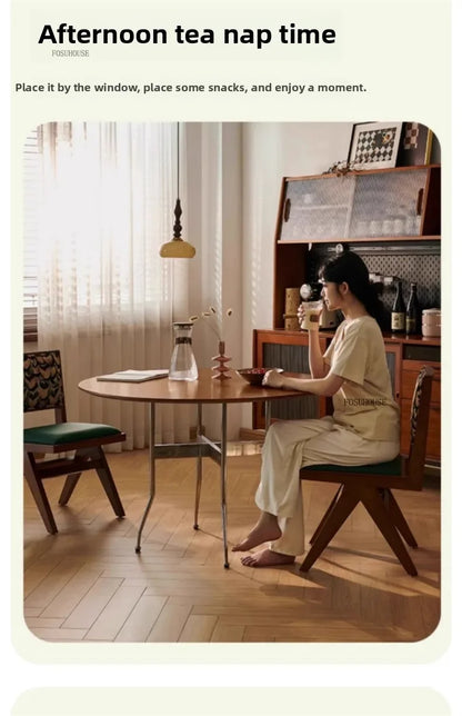 Stainless Steel Solid Wood Round Dining Tables Home Small Round Table for Kitchen Furniture Medieval Style Retro Folding Table