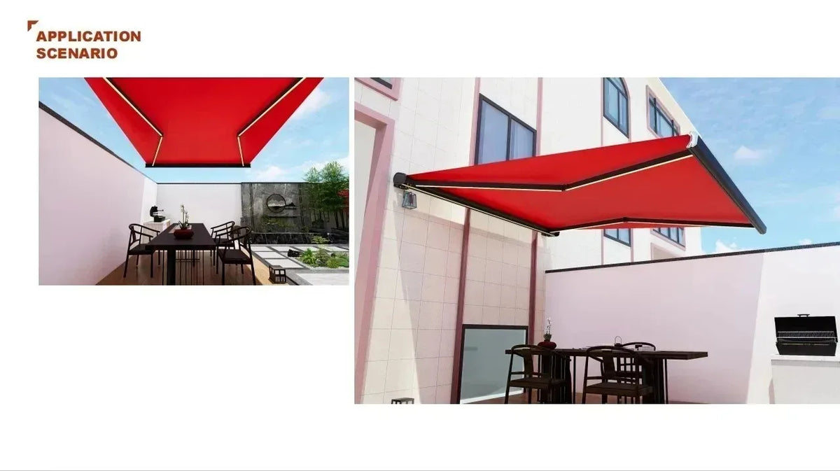 Full Box Electric Awning Sunshade LED Lighting Mechanical Manual Remote Control Home Courtyard Balcony Outdoor Leisure