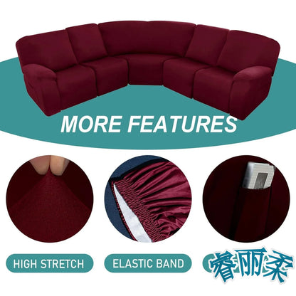 Milk Silk 7-Pieces Sectional Sofa Covers 5-Seater L Shape Recliner Sofa Cover Slipcover Washable Furniture Cover Protector