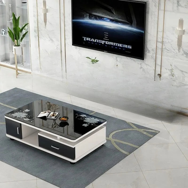 Modern & Minimalist Tempered Glass Expandable TV Stand & Coffee Table Set - European Style, Ideal for Small - Space Living Rooms