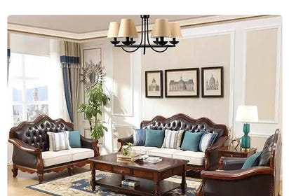 4*American all-solid wood leather sofa European double triple retro modern simple
