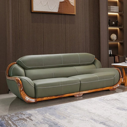 Ebony leather sofa first layer cowhide new Chinese high-end villa living room large apartment solid wood