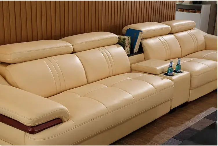 living room Sofa top grade cow genuine leather couch Nordic modern L shape corner muebles de sala cama puff asiento sala futon