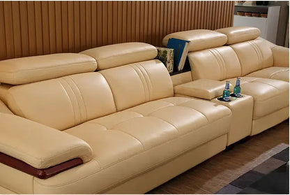 living room Sofa top grade cow genuine leather couch Nordic modern L shape corner muebles de sala cama puff asiento sala futon