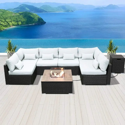 #For Patio Furniture Sectional Sofa with Gas Fire Pit Table Outdoor Patio Furniture Conversation Sets Propane Fire Pit&