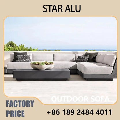 Luxury Outdoor Lounge Set - U-Shaped Sofa for Large Terrace, Pool Parties - Woven Design with Thick Cushions Coffee Table