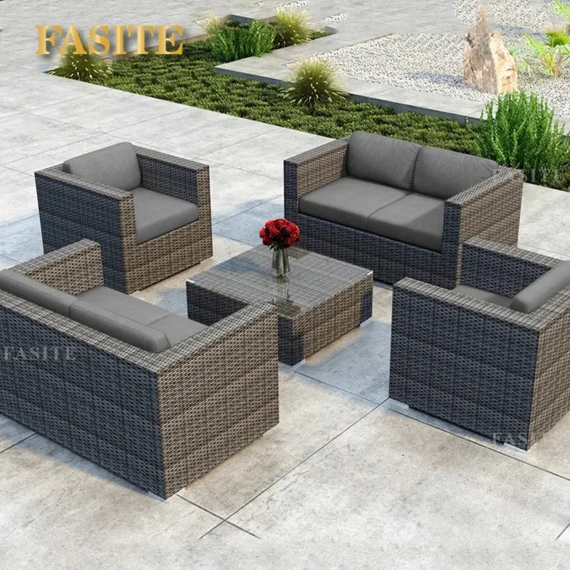 Outdoor rattan sofa combination U-shaped corner courtyard garden balcony hotel