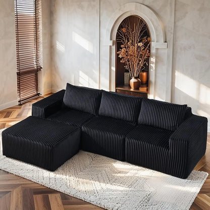 Luxury L-Shaped Modular Sofa – Boneless Cloud Couch with Corduroy Fabric, Memory Foam Support & No-Assembly for Living Room