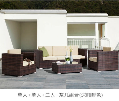 Outdoor Coffee Table Garden Sofas Combination Leisure Nordic Lawn Garden Sofas Simple Pe Rattan Furniture Sofá Jardín MHHYSF