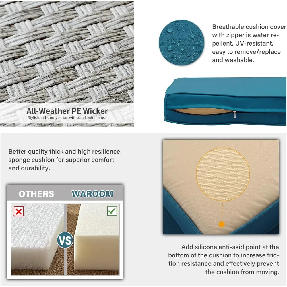 WAROOM Outdoor Sofa Set: 2-Piece Wicker Patio Chairs in Grey Rattan for Porch, Balcony, and Deep Seating Comfort