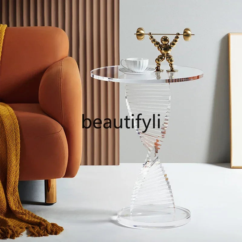 xzzSimple modern style small round table Nordic light luxury transparent corner few acrylic sofa side table