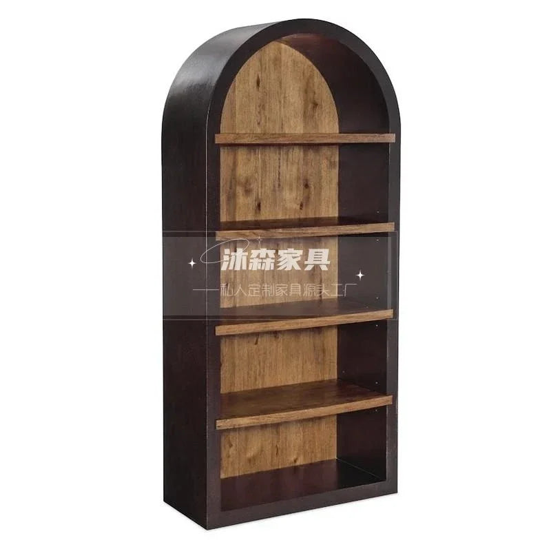 Retro solid wood simple bookcase American country white arched bookshelf display study floor locker