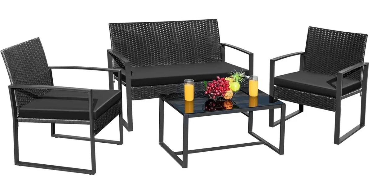 A Patio Furniture Set Outdoor Conversation Textilene Fabric Chairs for Lawn, Garden, Balcony, Poolside with A Glass Coffee Table
