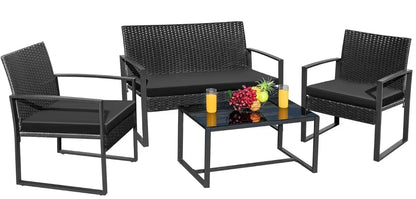 A Patio Furniture Set Outdoor Conversation Textilene Fabric Chairs for Lawn, Garden, Balcony, Poolside with A Glass Coffee Table
