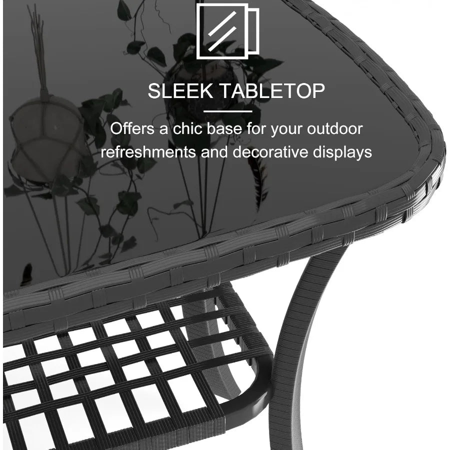 4 Pieces Outdoor Patio Furniture Set Featuring PE Rattan Wicker Garden Conversation Chairs with Tempered Glass Table and Soft C