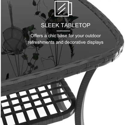 4 Pieces Outdoor Patio Furniture Set Featuring PE Rattan Wicker Garden Conversation Chairs with Tempered Glass Table and Soft C