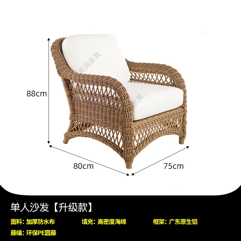 HXL outdoor sofa balcony rattan chair garden waterproof aluminum alloy outdoor terrace casual rattan sofa chair